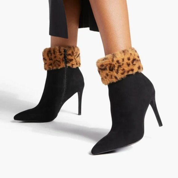NWT Cheetah Furry Cuffed Heeled Booties - Multiple Sizes - Picture 3 of 6